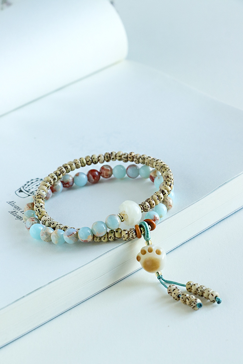 国潮星月菩提炭烧猫爪双圈串珠手链女民族风寿山石文玩手串手饰批发详情35