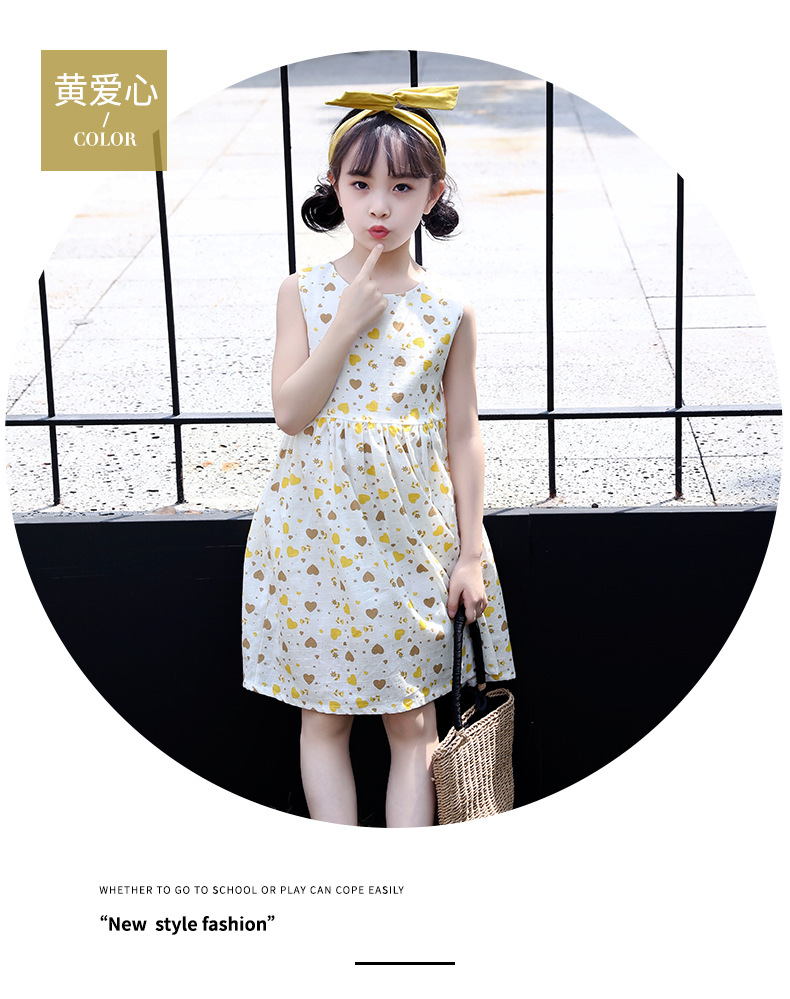 Falda de algodón para niñas 2023 nuevo vestido de verano niño niño medio grande vestido floral de algodón abierto hombro espalda falda de corazón pic 32