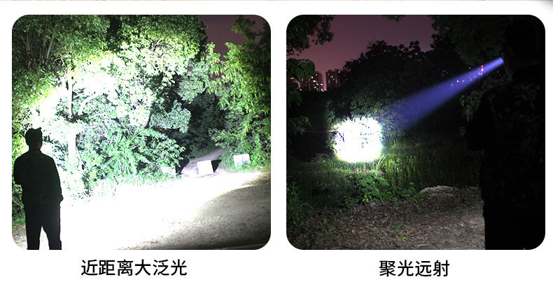 P70手电筒强光充电户外大功率远射超亮变焦多功能家用led小氙气灯 pic 9
