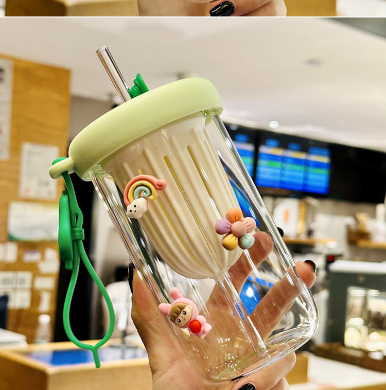 夏季新款高硼硅玻璃杯茶水分离柠檬杯可爱风水杯女生便携吸管杯子详情15