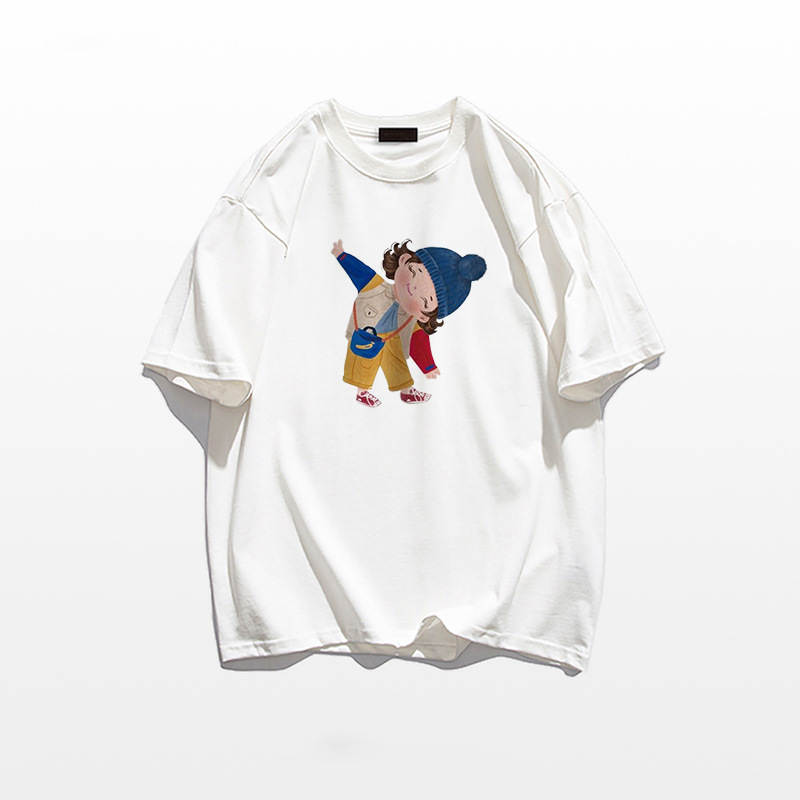 重磅纯棉正肩短袖t恤女2025夏季宽松新款ins美式卡通印花半袖上衣详情8