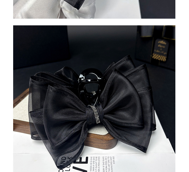 国潮系列高级感超仙网纱蝴蝶结发夹黑色精致水钻抓夹2025新款鲨鱼夹子头饰详情8