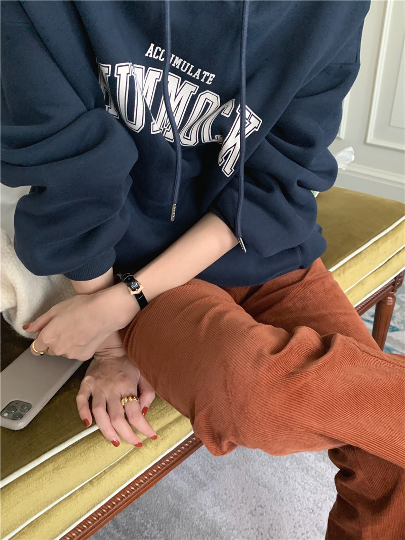 Letter-printed pullover with fleece hooded sweatshirt for women 2023 autumn/Winter new style Korean loose and versatile long-sleeved top pic 51