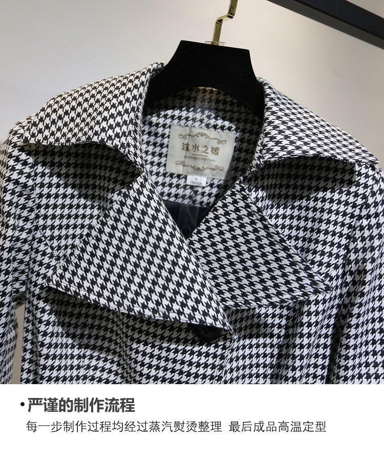 赫本风裙摆风衣收腰千鸟格女式中长款外套大衣年新款详情11