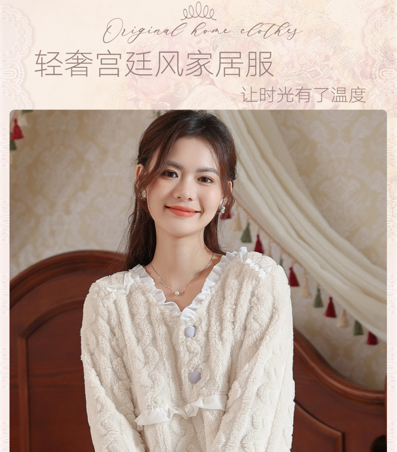 长袖加绒睡裙女冬加厚保暖双面法兰绒珊瑚绒长款家居服可外穿睡衣详情2