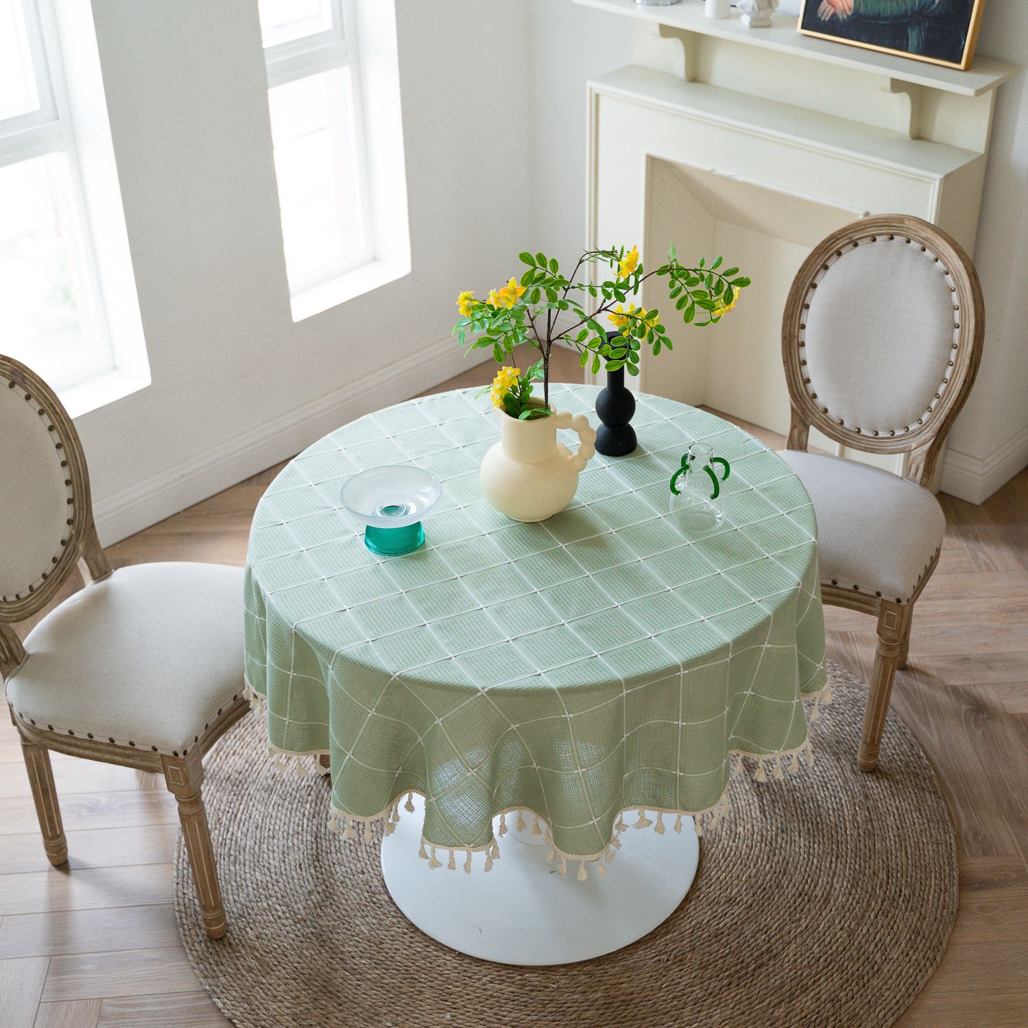 Cross-border TEMU Xiyin round table cloth, Japanese cream white tassel tablecloth, table cloth, cover cloth, Amazon factory wholesale pic 2