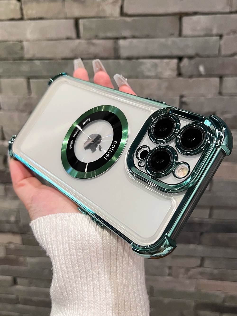 Four-corner anti-drop suitable for iPhone15 phone case magnifying glass magnetic suction iPhone15 electroplated anti-drop and anti-leak label protective case pic 10