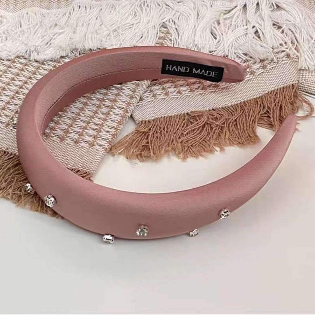 New ins silk satin surface rhinestone pressure headband from Japan and South Korea, high top of the head sponge moisture-making face slimming summer headband hair accessory pic 12