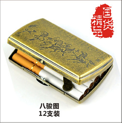 Double-gun cigarette box direct sales, antique copper 320 ultra-thin cigarette box, 16-piece automatic metal cigarette box wholesale pic 2