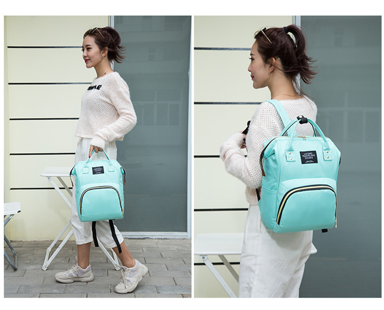 Factory-customized gift mom bag with printed patterns, large capacity, lightweight, double-shoulder mother and baby bag, waterproof maternity bag pic 16