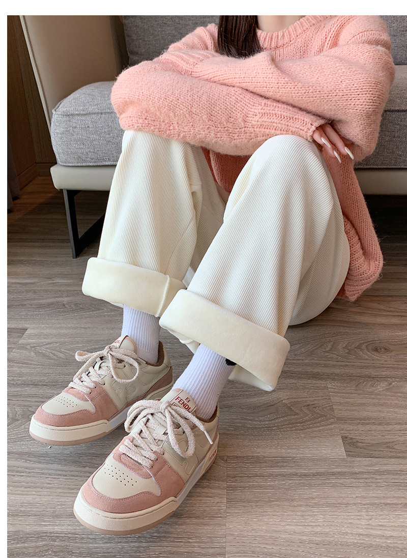 秋冬新款欧棉绒阔腿裤女高腰显瘦宽松抽绳百搭直筒垂感口袋休闲裤详情19