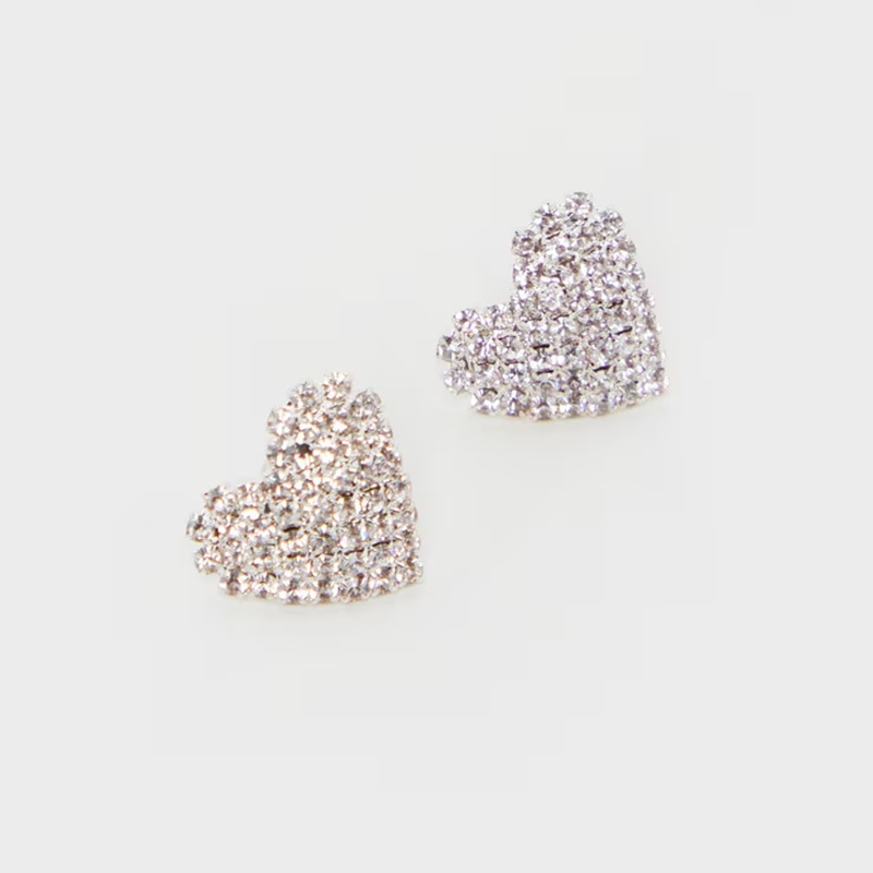 颜陌跨境欧美闪耀水钻桃心耳钉甜美气高级感小众满钻爱心耳环女详情2