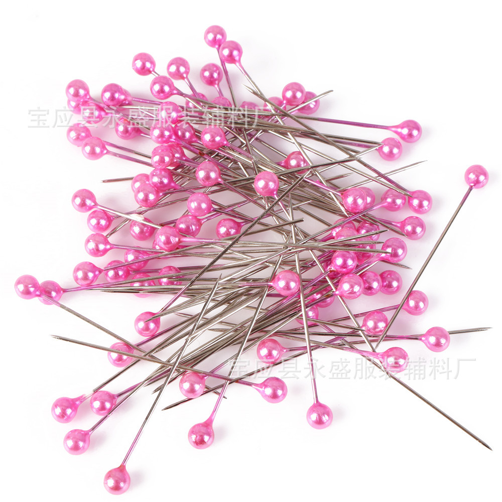 厂家供应100枚盒装彩色镀镍珠光针DIY服装定位装饰珠针批发可定色详情14
