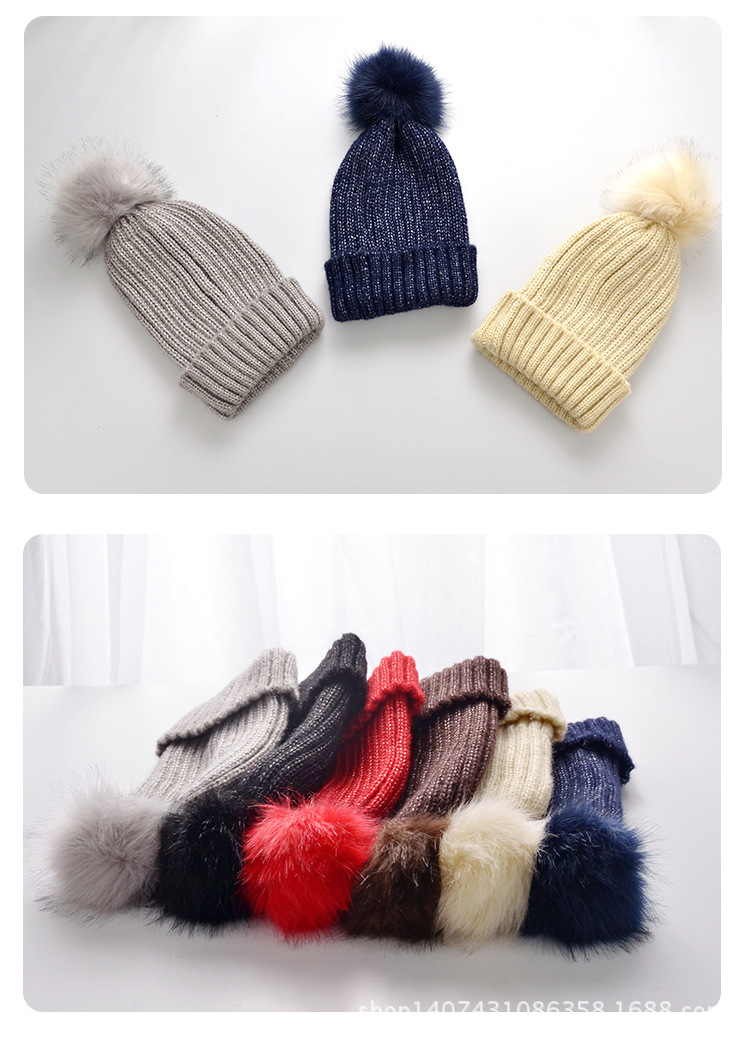 Winter's new personalized color-blocked knitted cap, Korean-style warm bright color pom-pom cap, fashionable women's bright thread knitted cap pic 10