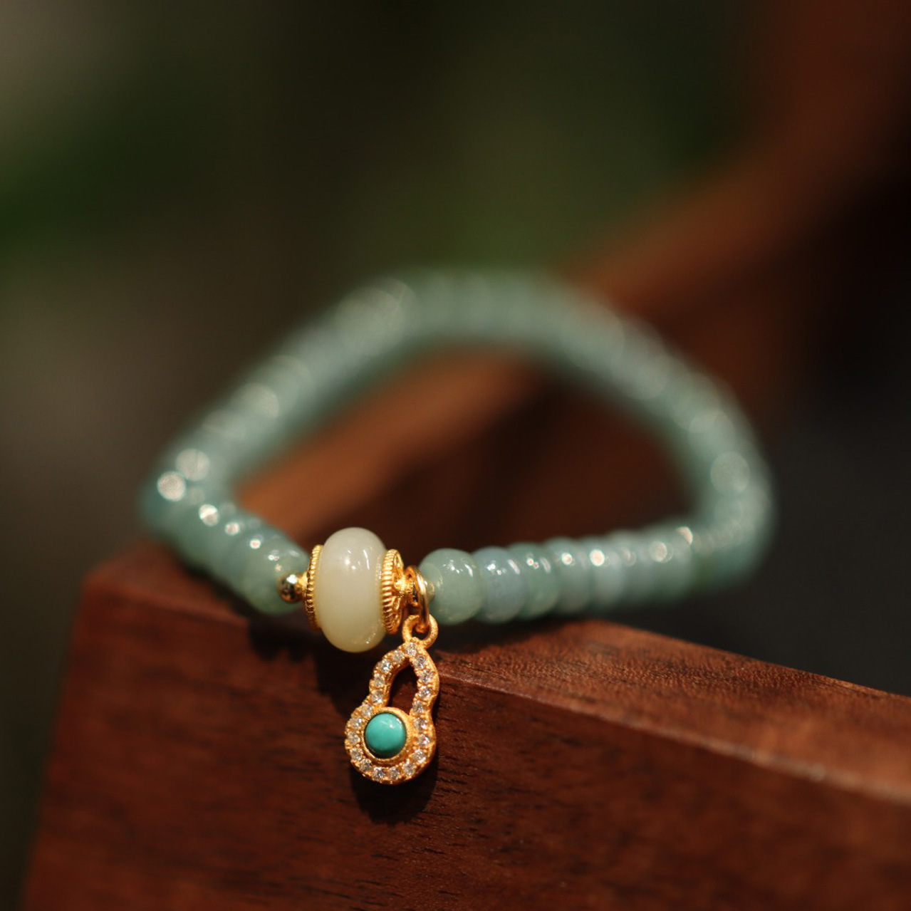 Blue water jadeite abacus bead single-loop bracelet and Tian Tian jade running ring Nan Hong accessory jewelry bracelet for good fortune and auspiciousness pic 22