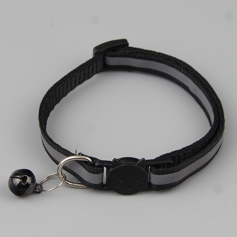 New pet supplies 1.0 black reflective cat head safety buckle collar de gato fuerte y duradero cat bell collar pic 10