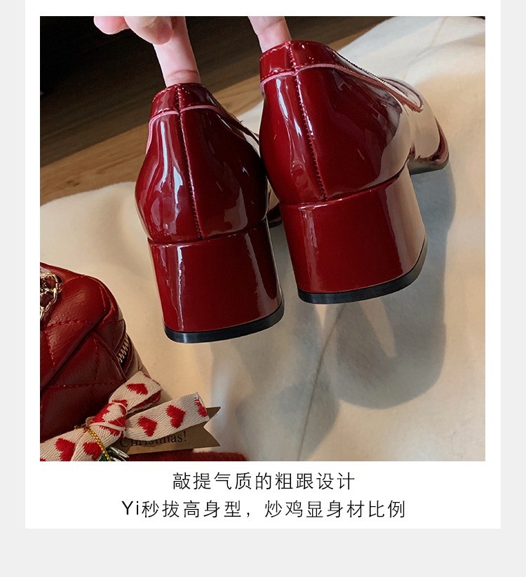 葡萄妈精致山茶花方圆头高跟鞋粗跟增高一脚蹬乐福鞋女鞋2024新款详情15