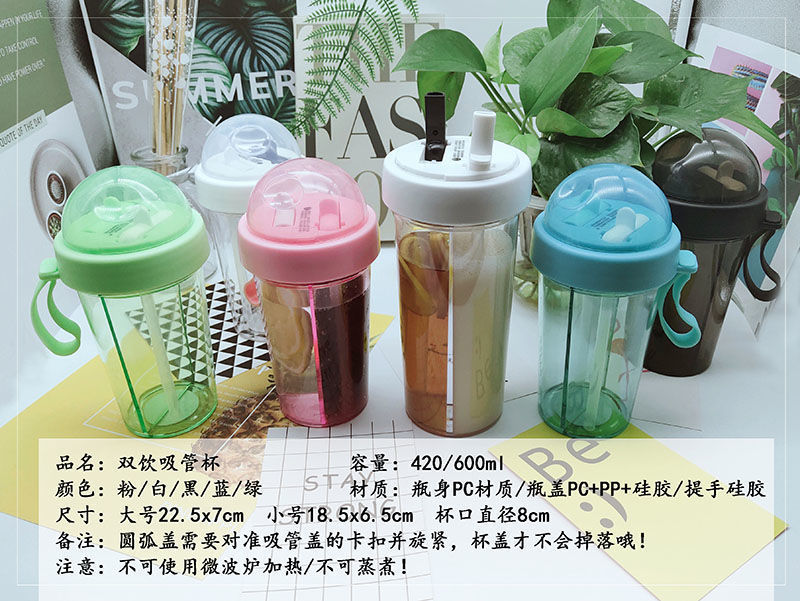 防摔双吸管ins水杯女学生韩版可爱塑料水杯便携情侣杯一杯分隔详情15