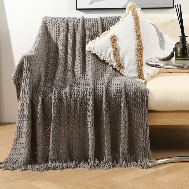Nordic-style sand hair blanket, cover blanket, nap blanket, fringed knitted blanket, sand towel, air conditioning blanket, small blanket, summer bed end blanket pic 31