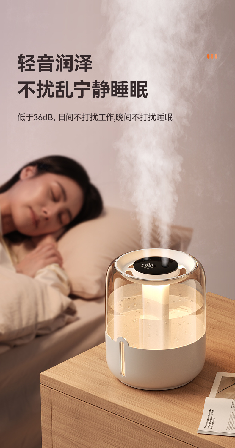 新款6.8L大容量加湿器USB双喷雾家用宿舍办公室卧室桌面带小夜灯详情28