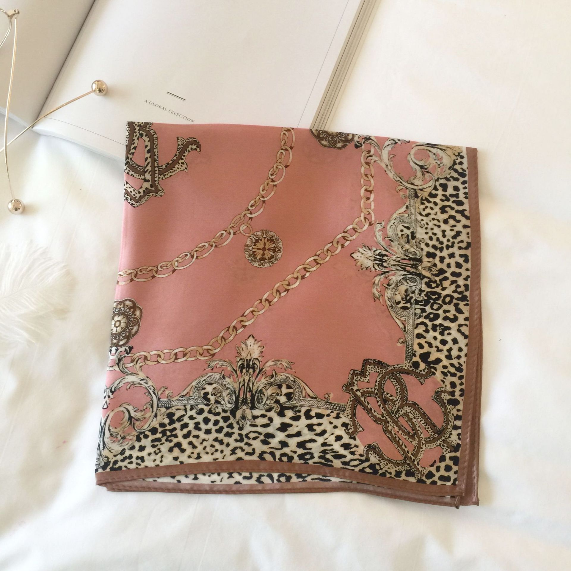 Wholesale silk scarves for overseas gifts and return gifts, cross-border silk autumn and winter decorative plain crepe satin 53cm floral neckerchiefs, small square scarves pic 112