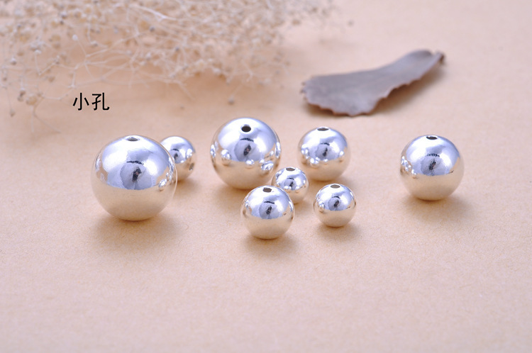 DIY positioning beads, positioning beads, silver beads, loose beads, round beads and smooth beads accessories of 925 sterling silver handmade bracelet rope pic 3