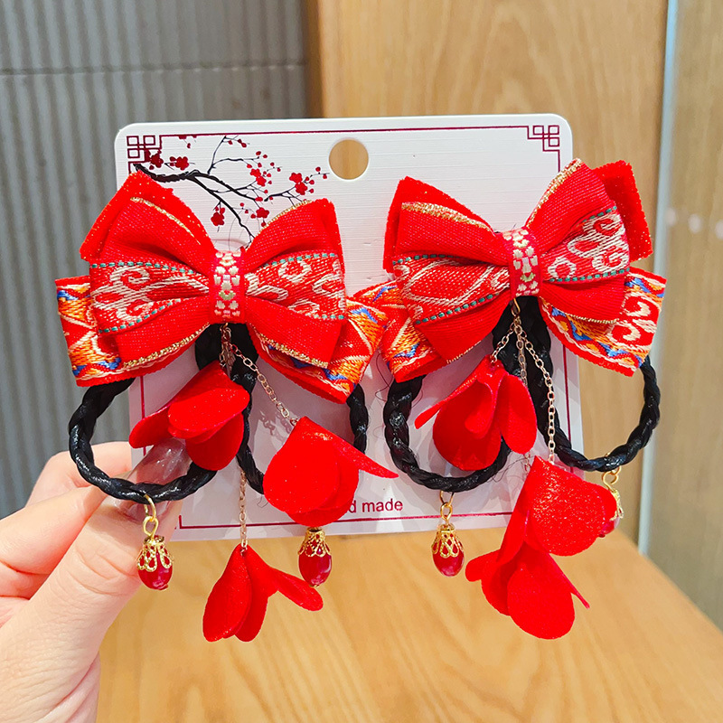 新年款红色古风流苏发夹儿童汉服发卡头饰女童复古蝴蝶结发夹发饰详情52