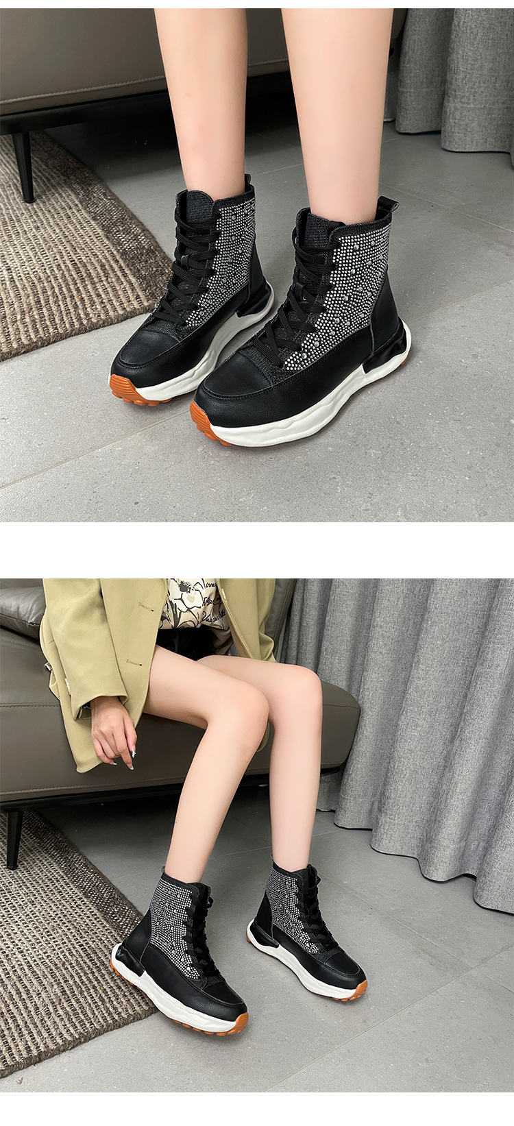 大码外贸单鞋2023新款秋季牛仔布厚底高帮水钻休闲鞋舒适运动鞋女详情15