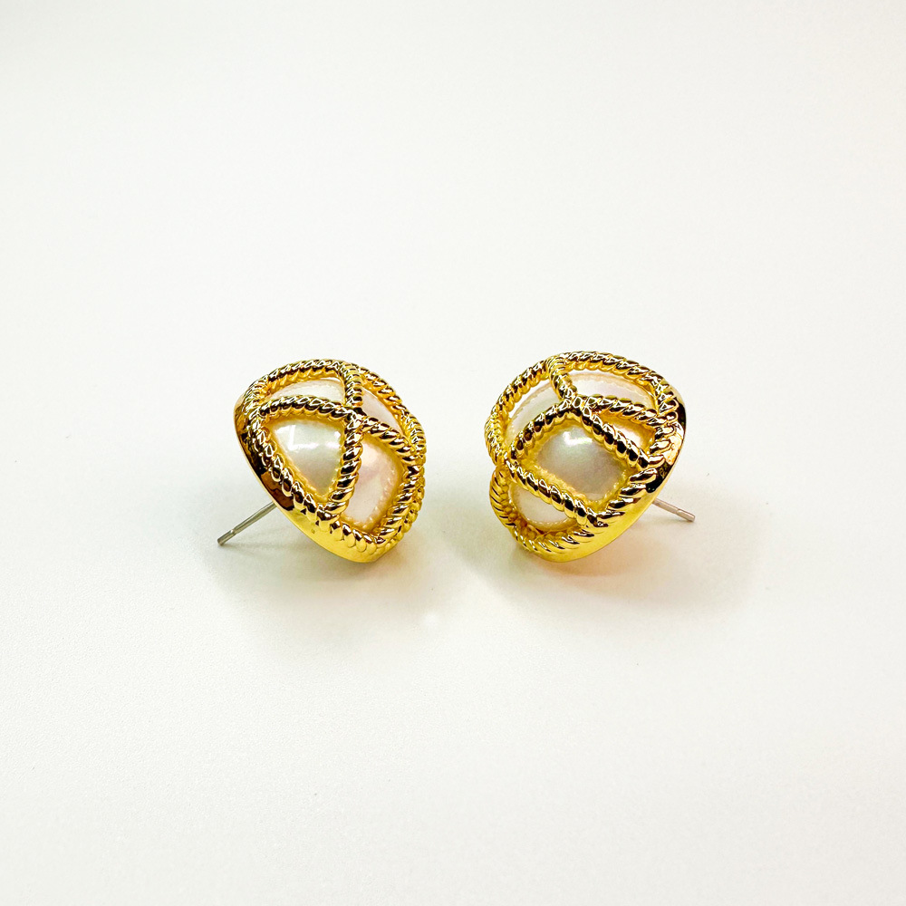 绑绳半珠型耳钉复古气质耳坠铜镀真金S925银针几何耳环网红耳饰详情6