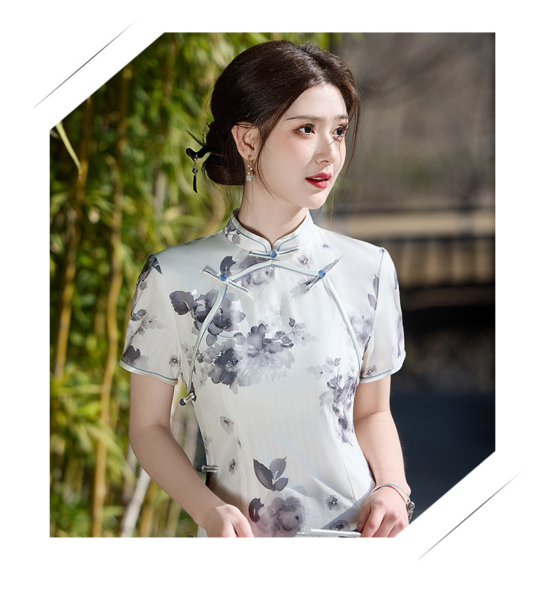 国潮长款改良旗袍2025新款玲珑麻双层年轻款女复古修身温婉江南详情1