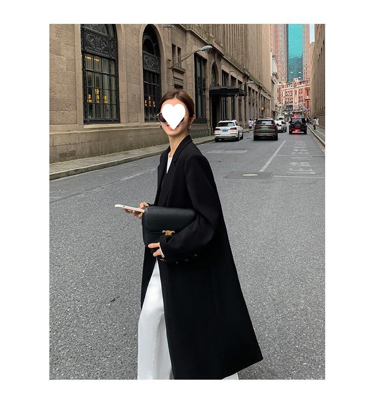 黑色中长款西装领风衣外套女2022年秋冬新款韩版休闲气质过膝大衣详情19
