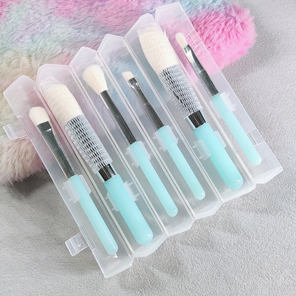 新品现货款水晶杆套刷PVC盒装6合一便携式收纳桶仿羊毛化妆刷批发详情13