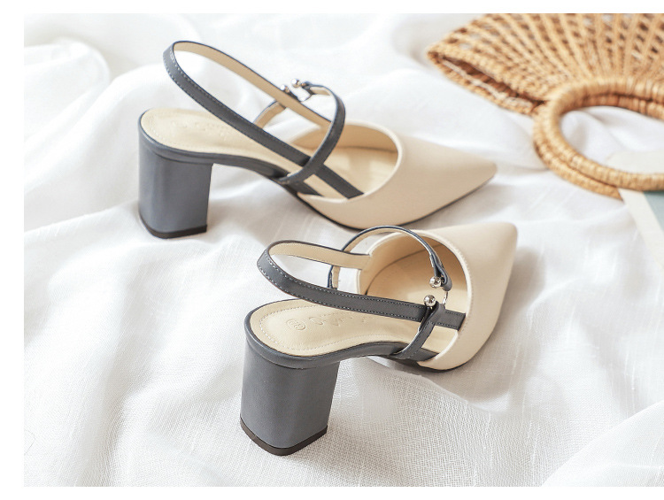 外贸包头凉鞋女夏新款尖头网红高跟鞋时尚后空粗跟时尚配裙子单鞋详情21