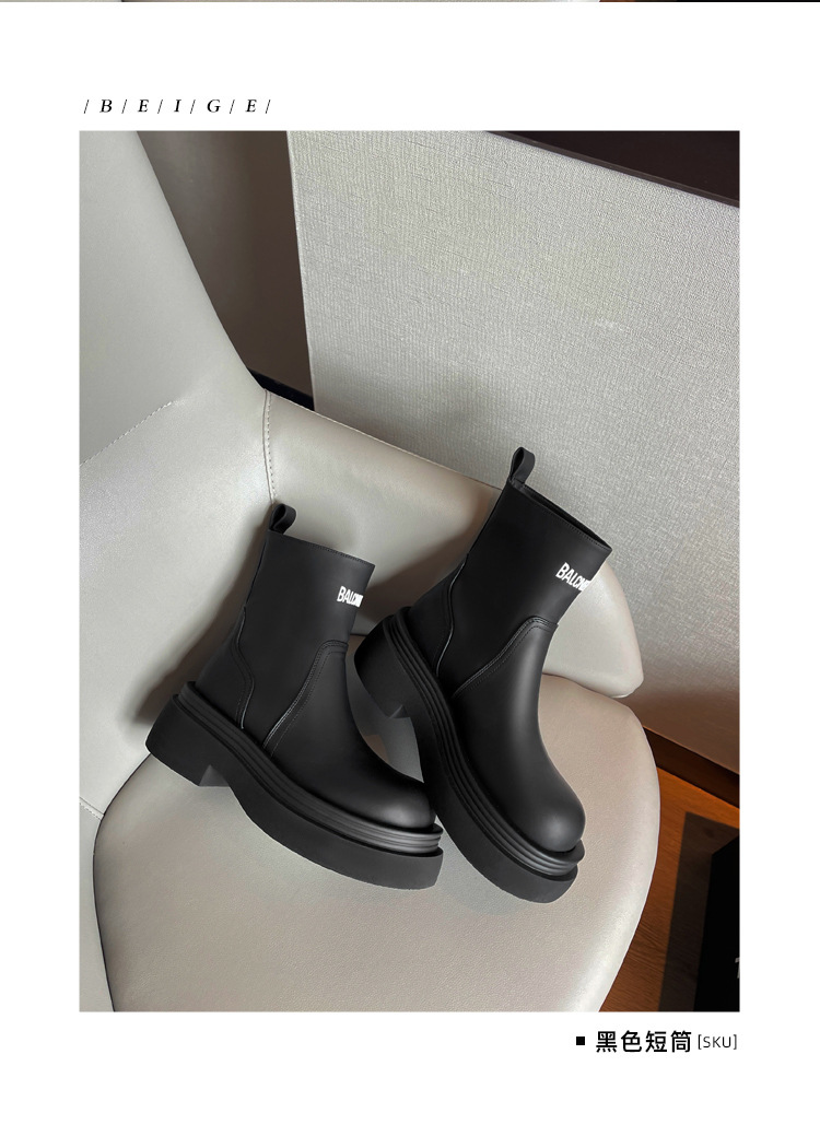 巴黎同款~真皮马丁靴女英伦风2023秋冬季黑色厚底粗跟炸街短靴子详情20