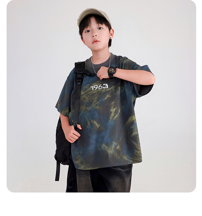 男童夏季痞帅扎染重工短袖T恤2025新款儿童男孩夏装半袖冰感上衣详情14