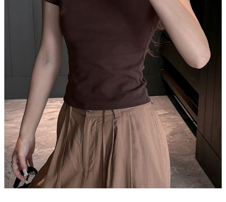 夏季纯棉方领辣妹正肩短袖t恤女式修身显瘦高级感韩系女装T恤上衣详情24