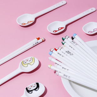 New Japanese ceramic spoons with high appearance standards, household cartoon long-handled soup spoons, tableware spoons and dessert spoons, can be printed with logos pic 2