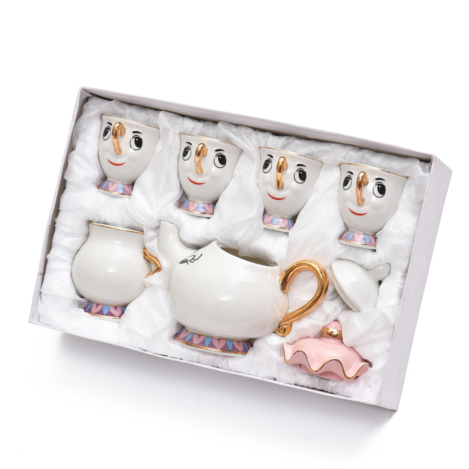 Beauty and the Beast Tea Set, Mrs. Gold-plated Ceramic Teapot Set, 3D Cartoon Afternoon Tea Cups pic 4