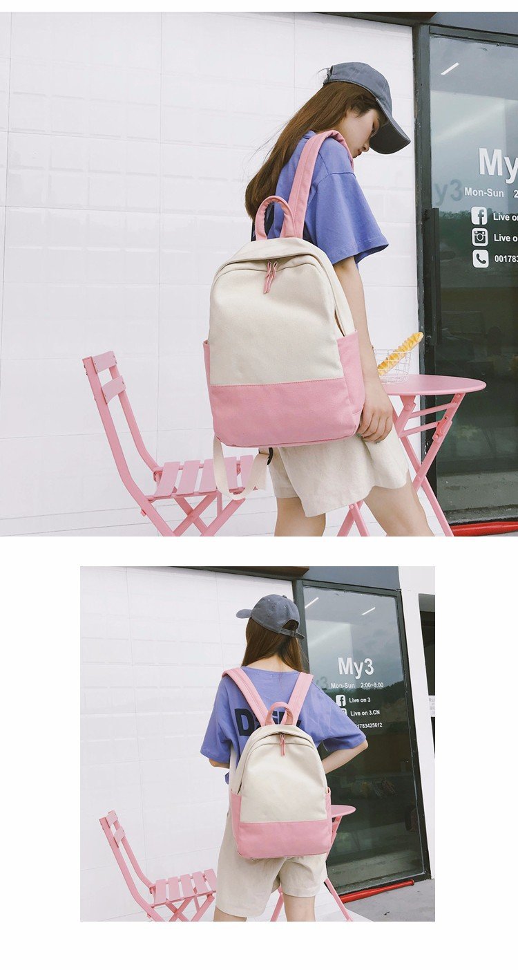 Factory wholesale of college-style, fresh, artistic, simple and versatile canvas backpacks, color-matched schoolbags for middle school best friends pic 26
