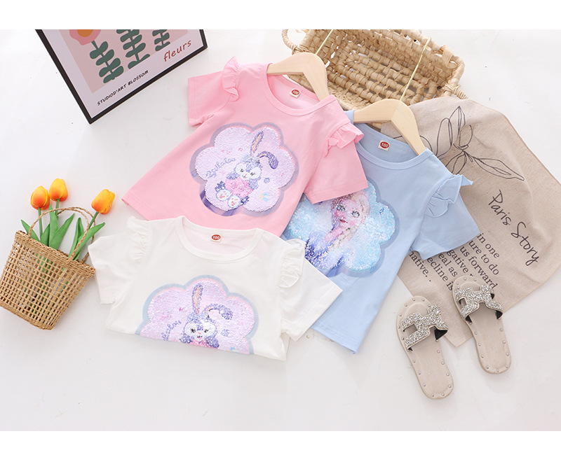 2024童装夏装新款女童短袖T恤体恤女童变色亮片上衣厂家一件代发详情11