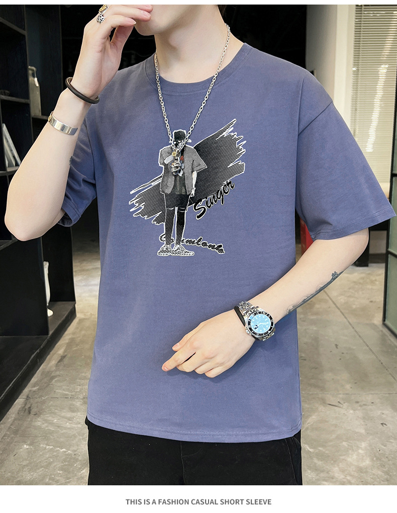 Short-sleeved T-shirt for men, 2022 Summer new Korean style trendy ins loose T-shirt, mid-sleeved cotton trendy brand, large size pic 56