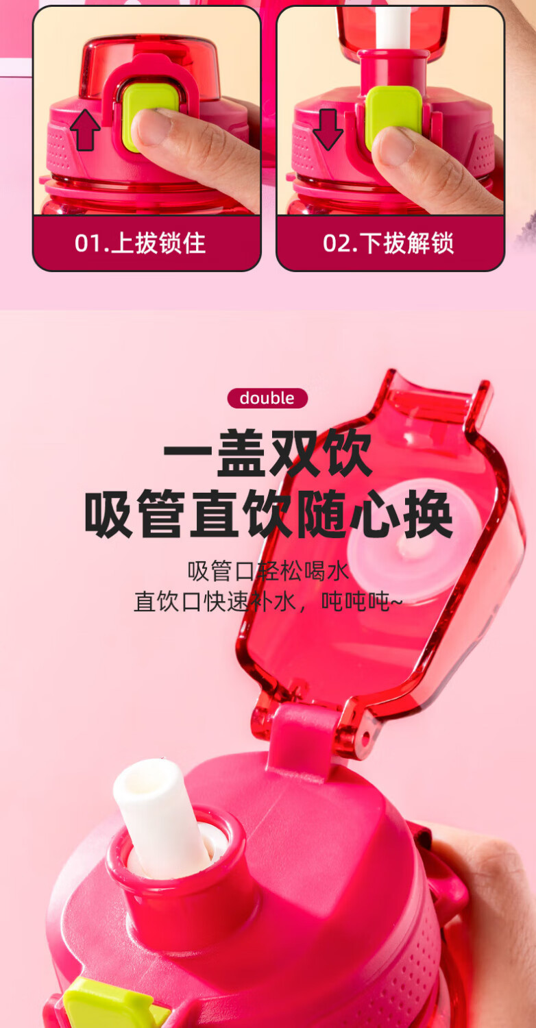 草莓熊儿童水杯学生运动塑料双饮杯高颜值大容量Tritan水壶批发详情7