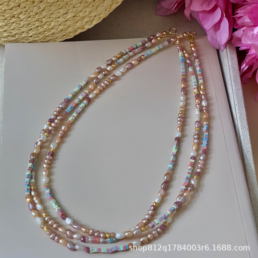 Dreamy pinkish-purple aurora silver pearl necklace, mini irregular Baroque-style light luxury necklace, niche pic 16