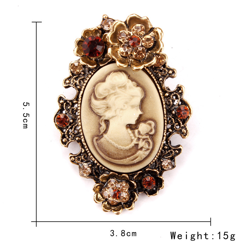 欧美时尚水钻美人头胸针 电镀合金复古胸花女 服装配饰品别针批发详情27