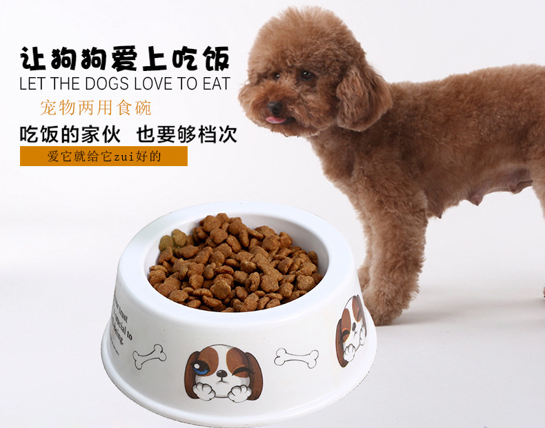 Factory wholesale pet dual-purpose food bowls, round plastic dog bowls, cat bowls, drinking bowls, thickened cartoon ones pic 1
