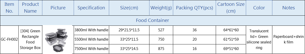 304 stainless steel food storage box, large-capacity kitchen grain sealed box with handle, refrigerated storage box, bento box pic 1