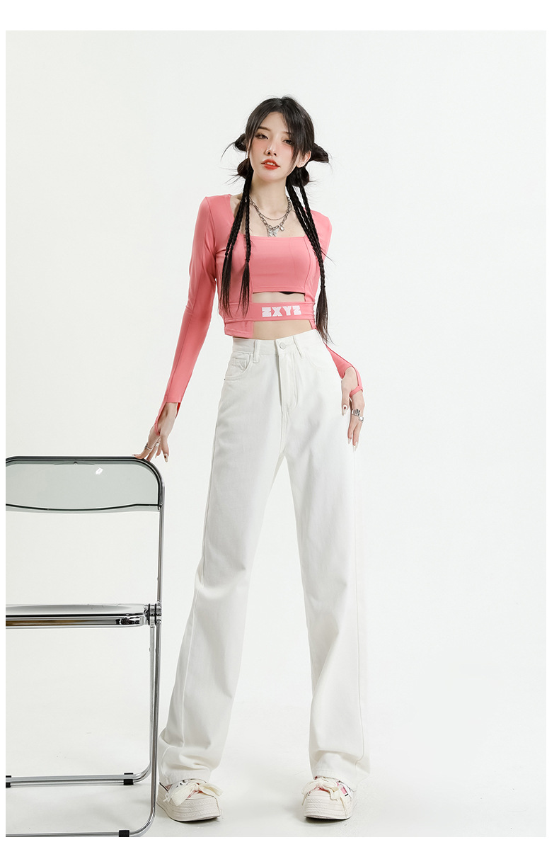 白色牛仔裤女2024年春夏高腰显瘦窄版直筒阔腿裤垂感宽松女拖地裤详情14