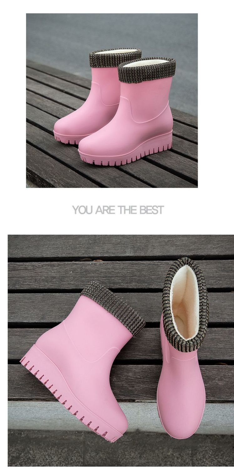 一件代发时尚雨靴女款时尚长筒水鞋防滑厚底增高胶鞋高跟工作雨鞋详情15