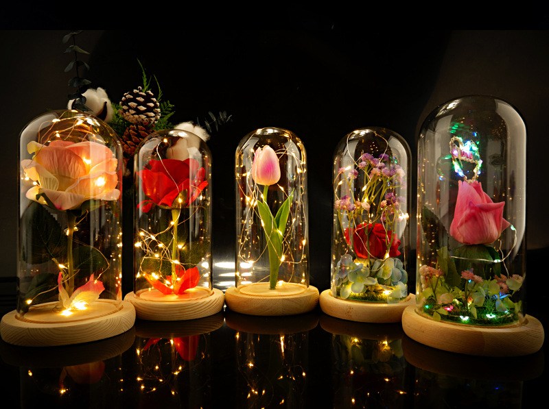 美女与野兽绒布玫瑰花灯玻璃罩灯 永生花小王子玫瑰花情人节礼物详情20