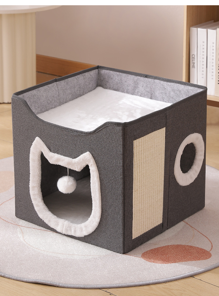 Factory direct supply of cross-border foldable storage cat beds, cat houses, villas, all-season suitable for keeping warm, with cat scratch plates pic 15